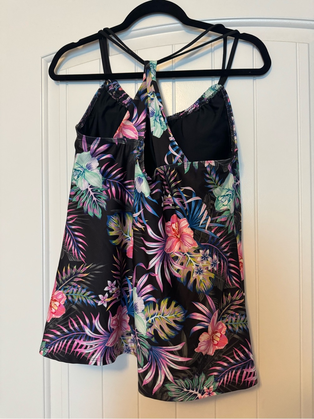 Floral Black Tankini Bathing Suit Top - Picture 2 of 3